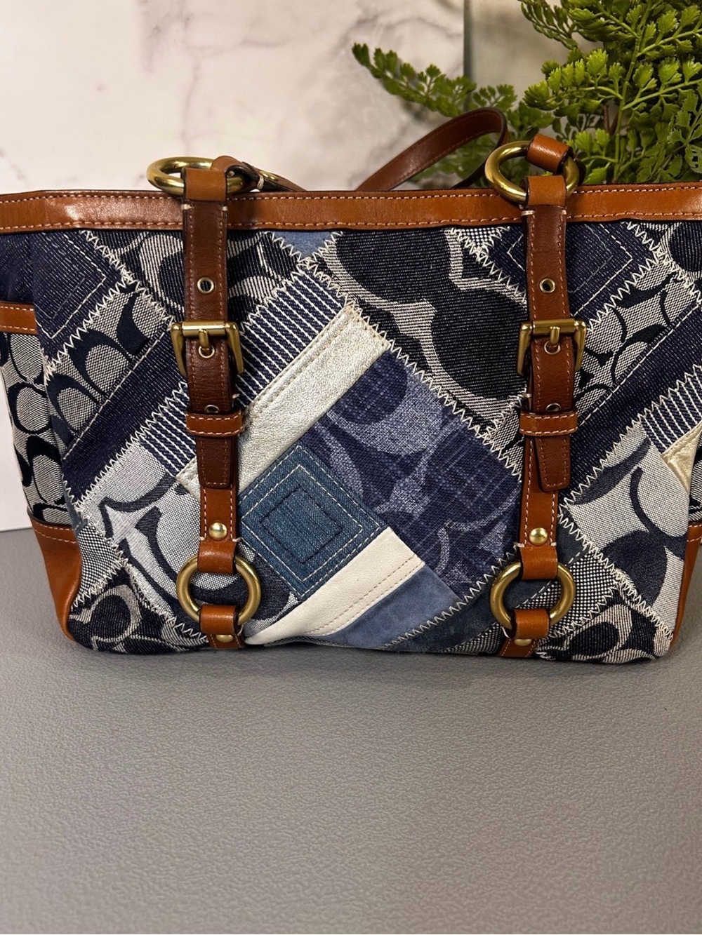 Coach 12217 Denim Patchwork vintage Tote Shoulder Bag